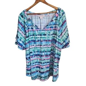 Allison Daley Split-V Colorful Short Sleeve Top, 3X